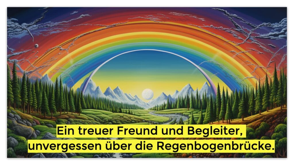 Ein treuer Freund und Begleiter, unvergessen über die Regenbogenbrücke.

regenbogenbrücke trauer um hund, sprüche