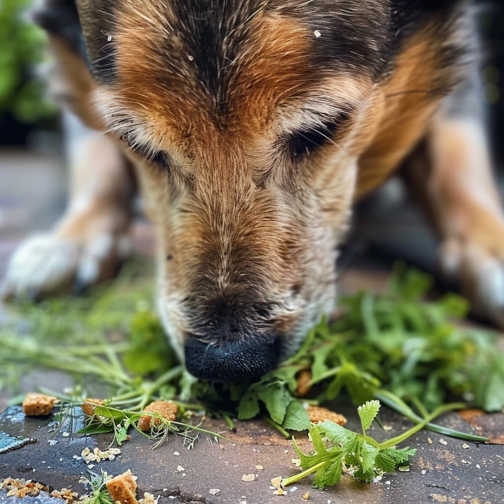 Dieser Hund ist Kräuter und Gras - oftmals kommt es dann zum Würgen von Magensäure