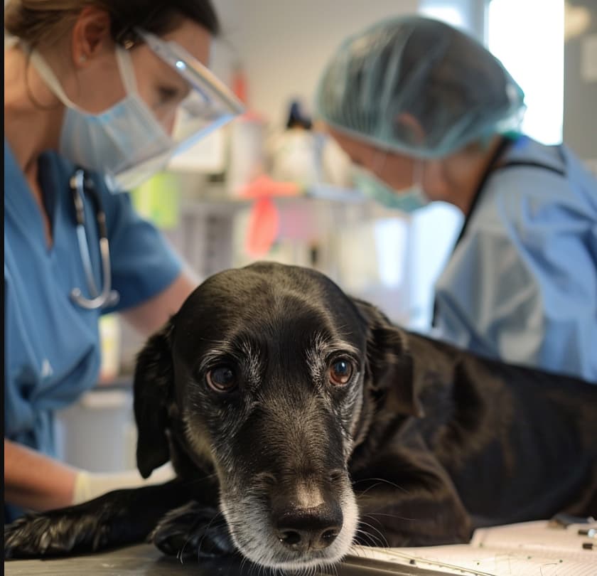 Hund wird beim Tierarzt untersucht.