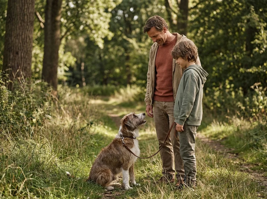Ausnahmen vom Hundeführerschein für Bestandshalter in Bremen Familie mit ihrem Hund am Parkrand in Bremen, Bestandshalter profitieren von der zweijährigen Übergangsfrist