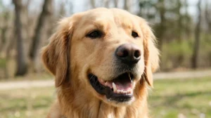 Freundlicher Hund zeigt sein gesundes Gebiss mit 42 Zähnen